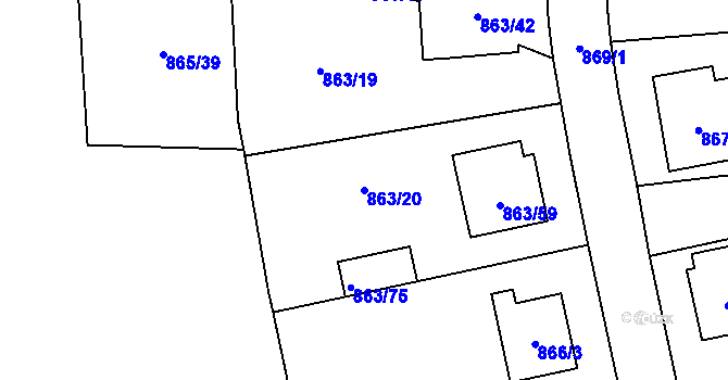 Parcela st. 863/20 v KÚ Pelhřimov, Katastrální mapa