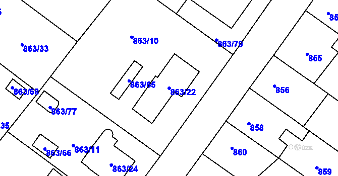 Parcela st. 863/22 v KÚ Pelhřimov, Katastrální mapa