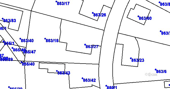 Parcela st. 863/27 v KÚ Pelhřimov, Katastrální mapa
