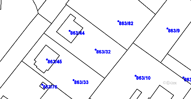 Parcela st. 863/32 v KÚ Pelhřimov, Katastrální mapa