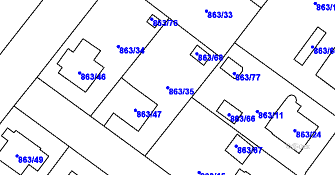 Parcela st. 863/35 v KÚ Pelhřimov, Katastrální mapa