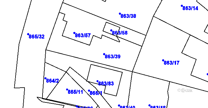 Parcela st. 863/39 v KÚ Pelhřimov, Katastrální mapa