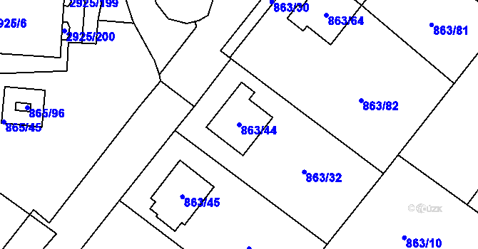 Parcela st. 863/44 v KÚ Pelhřimov, Katastrální mapa