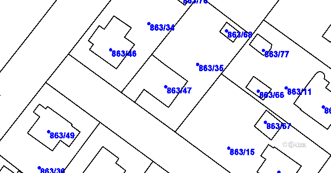 Parcela st. 863/47 v KÚ Pelhřimov, Katastrální mapa