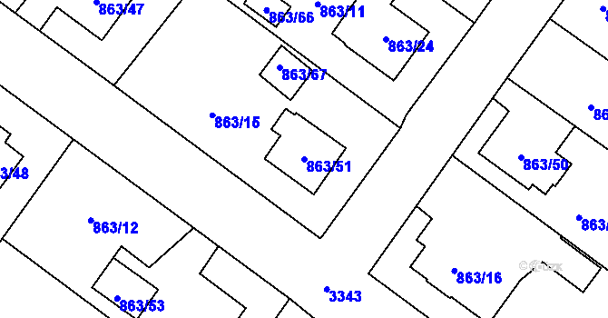 Parcela st. 863/51 v KÚ Pelhřimov, Katastrální mapa