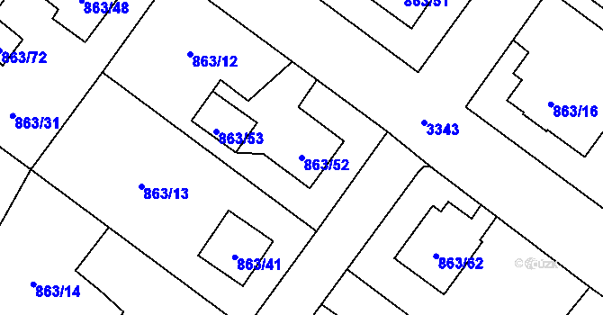 Parcela st. 863/52 v KÚ Pelhřimov, Katastrální mapa