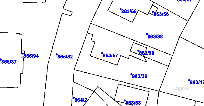 Parcela st. 863/57 v KÚ Pelhřimov, Katastrální mapa