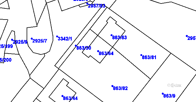 Parcela st. 863/64 v KÚ Pelhřimov, Katastrální mapa