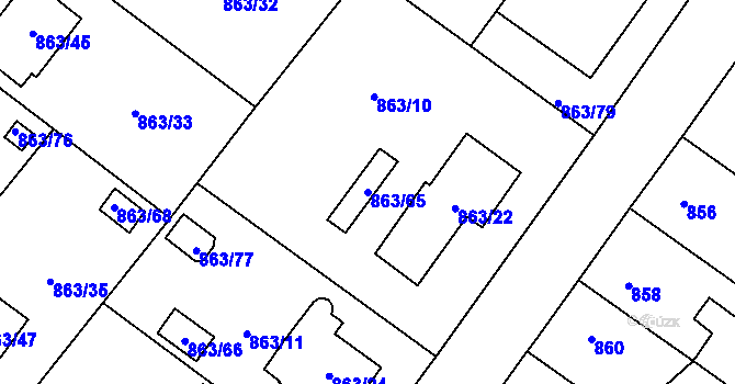 Parcela st. 863/65 v KÚ Pelhřimov, Katastrální mapa
