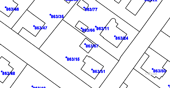 Parcela st. 863/67 v KÚ Pelhřimov, Katastrální mapa