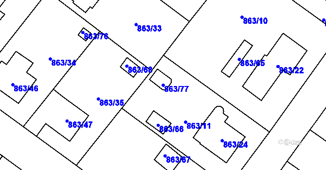 Parcela st. 863/77 v KÚ Pelhřimov, Katastrální mapa