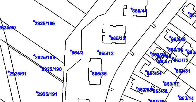 Parcela st. 865/12 v KÚ Pelhřimov, Katastrální mapa