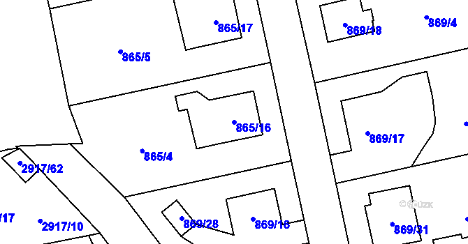 Parcela st. 865/16 v KÚ Pelhřimov, Katastrální mapa
