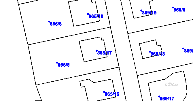 Parcela st. 865/17 v KÚ Pelhřimov, Katastrální mapa