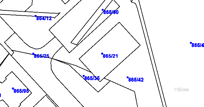 Parcela st. 865/21 v KÚ Pelhřimov, Katastrální mapa