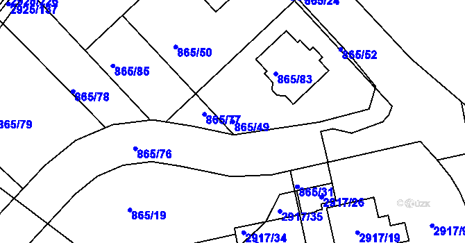 Parcela st. 865/49 v KÚ Pelhřimov, Katastrální mapa