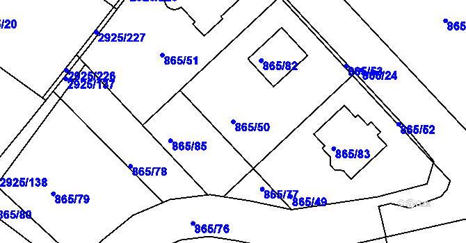 Parcela st. 865/50 v KÚ Pelhřimov, Katastrální mapa