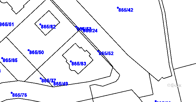 Parcela st. 865/52 v KÚ Pelhřimov, Katastrální mapa