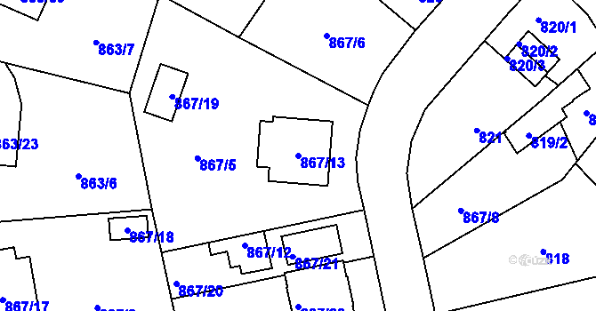 Parcela st. 867/13 v KÚ Pelhřimov, Katastrální mapa