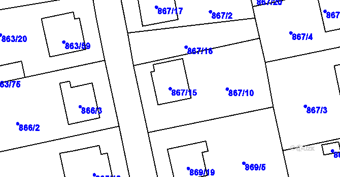 Parcela st. 867/15 v KÚ Pelhřimov, Katastrální mapa