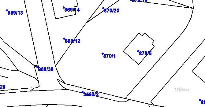 Parcela st. 870/1 v KÚ Pelhřimov, Katastrální mapa