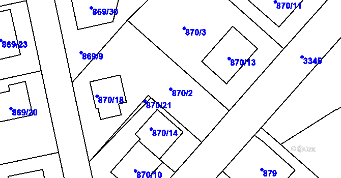 Parcela st. 870/2 v KÚ Pelhřimov, Katastrální mapa