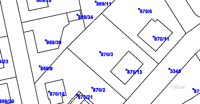 Parcela st. 870/3 v KÚ Pelhřimov, Katastrální mapa