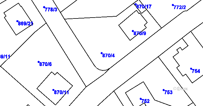 Parcela st. 870/4 v KÚ Pelhřimov, Katastrální mapa