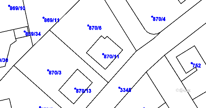 Parcela st. 870/11 v KÚ Pelhřimov, Katastrální mapa