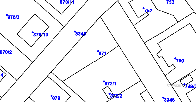 Parcela st. 871 v KÚ Pelhřimov, Katastrální mapa