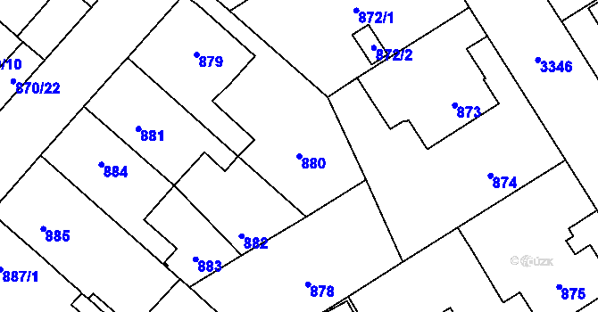 Parcela st. 880 v KÚ Pelhřimov, Katastrální mapa