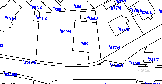 Parcela st. 889 v KÚ Pelhřimov, Katastrální mapa