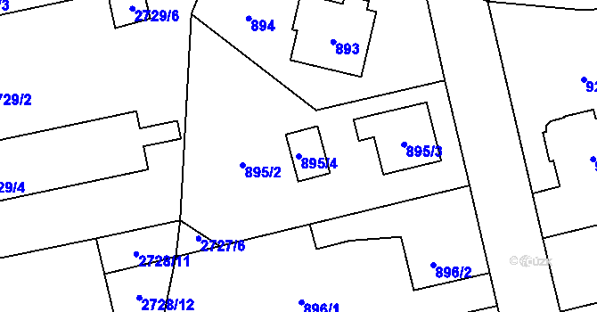 Parcela st. 895/4 v KÚ Pelhřimov, Katastrální mapa