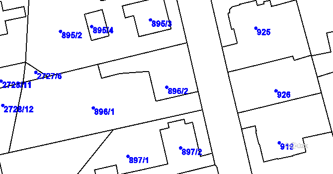 Parcela st. 896/2 v KÚ Pelhřimov, Katastrální mapa