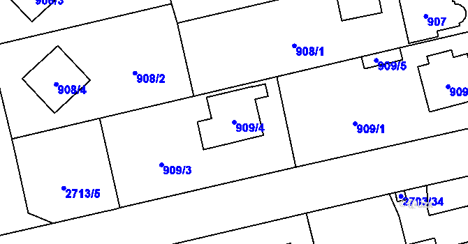 Parcela st. 909/4 v KÚ Pelhřimov, Katastrální mapa