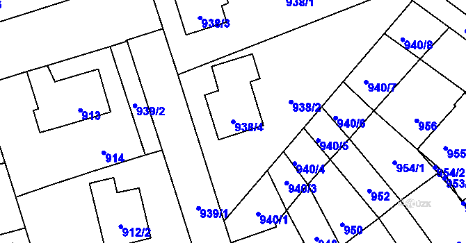 Parcela st. 938/4 v KÚ Pelhřimov, Katastrální mapa