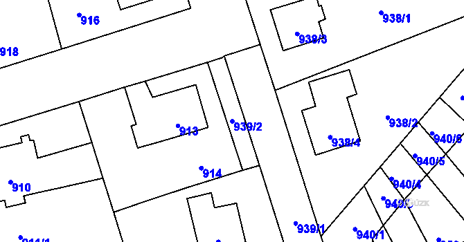 Parcela st. 939/2 v KÚ Pelhřimov, Katastrální mapa