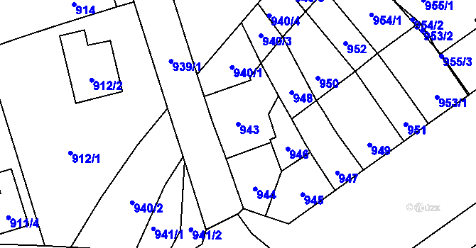 Parcela st. 943 v KÚ Pelhřimov, Katastrální mapa