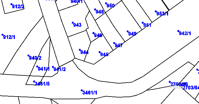 Parcela st. 945 v KÚ Pelhřimov, Katastrální mapa