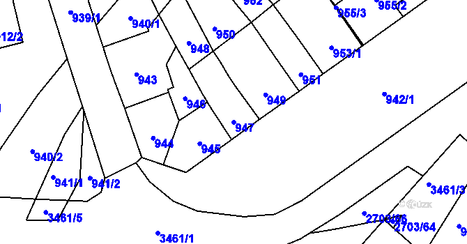 Parcela st. 947 v KÚ Pelhřimov, Katastrální mapa