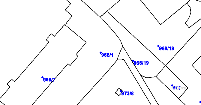 Parcela st. 966/1 v KÚ Pelhřimov, Katastrální mapa