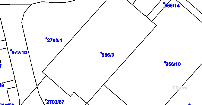 Parcela st. 966/9 v KÚ Pelhřimov, Katastrální mapa