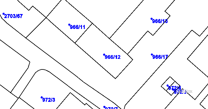 Parcela st. 966/12 v KÚ Pelhřimov, Katastrální mapa