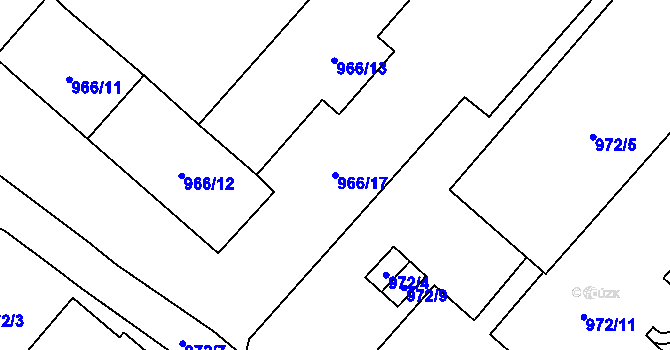 Parcela st. 966/17 v KÚ Pelhřimov, Katastrální mapa