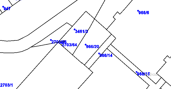 Parcela st. 966/20 v KÚ Pelhřimov, Katastrální mapa