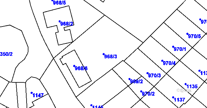 Parcela st. 968/3 v KÚ Pelhřimov, Katastrální mapa
