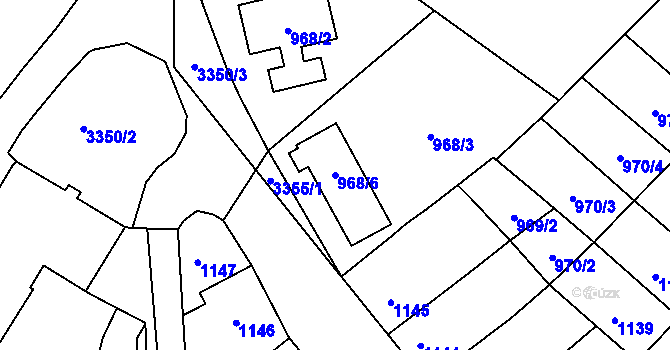 Parcela st. 968/6 v KÚ Pelhřimov, Katastrální mapa