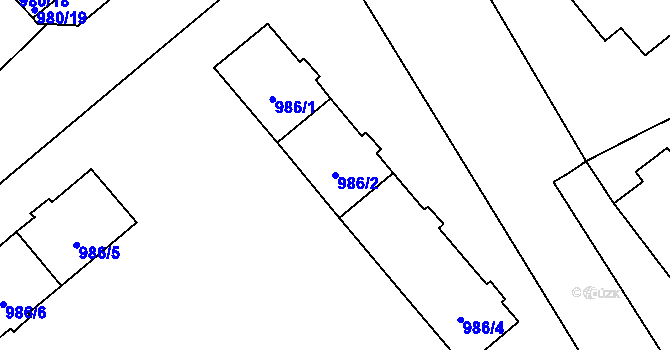 Parcela st. 986/2 v KÚ Pelhřimov, Katastrální mapa