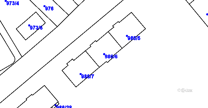 Parcela st. 986/6 v KÚ Pelhřimov, Katastrální mapa