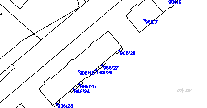 Parcela st. 986/8 v KÚ Pelhřimov, Katastrální mapa